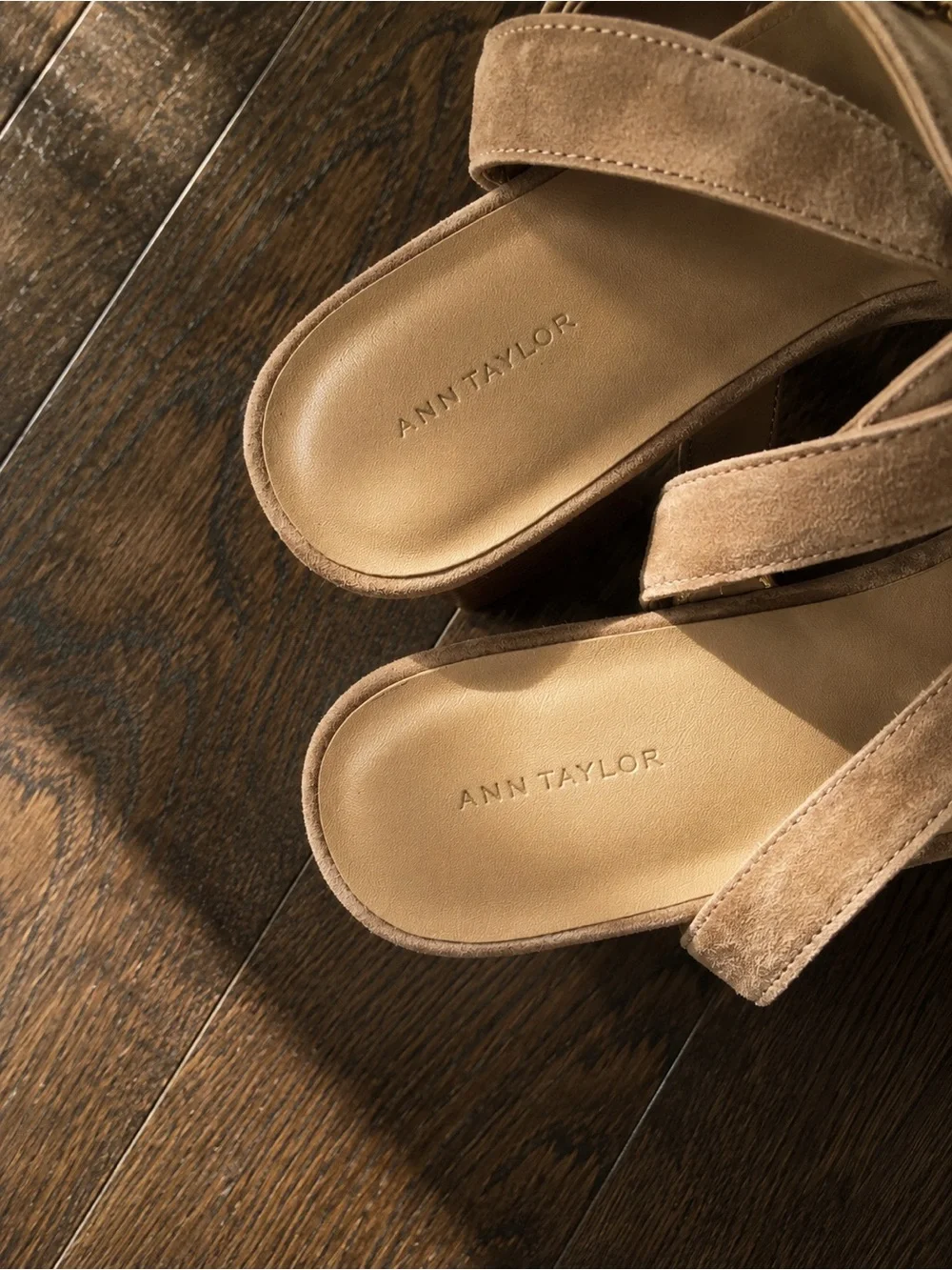 Ann Taylor Suede Ankle-Strap Block Heel Sandals - Beige